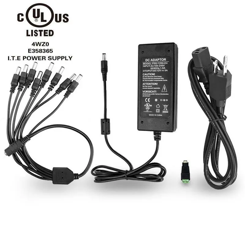 Psu-1250-D4 Ac To Dc 12V 5A Power Adapter For Cctv Camera Or Led Light Ul Listed 1