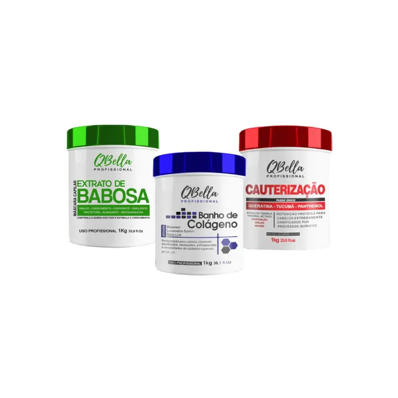 Qbella Hair Schedule Cauterization Collagen Aloe Vera Babosa Masks Kit 3X1kg 1