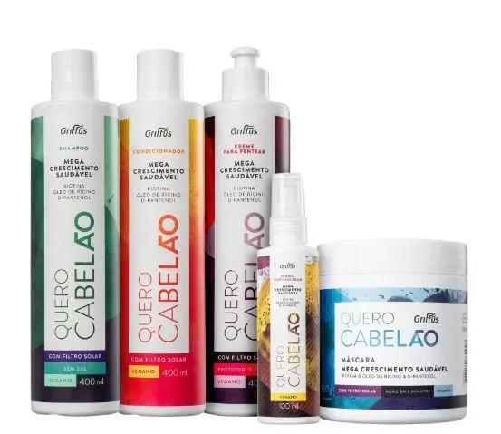 Quero Cabelão D-Panthenol Biotin Solar Filter Castor Oil Kit 5 Products - Griffus 1