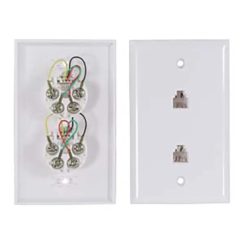 Rj12 Modular Dual Port Wall Plate White, Smooth Face 1