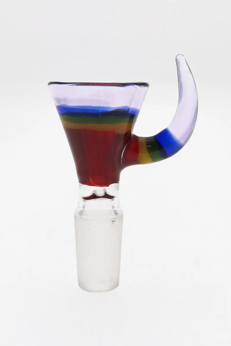 Single Hole Bong Slide Bowl Piece W/ Multi-Color Horn Handle 1