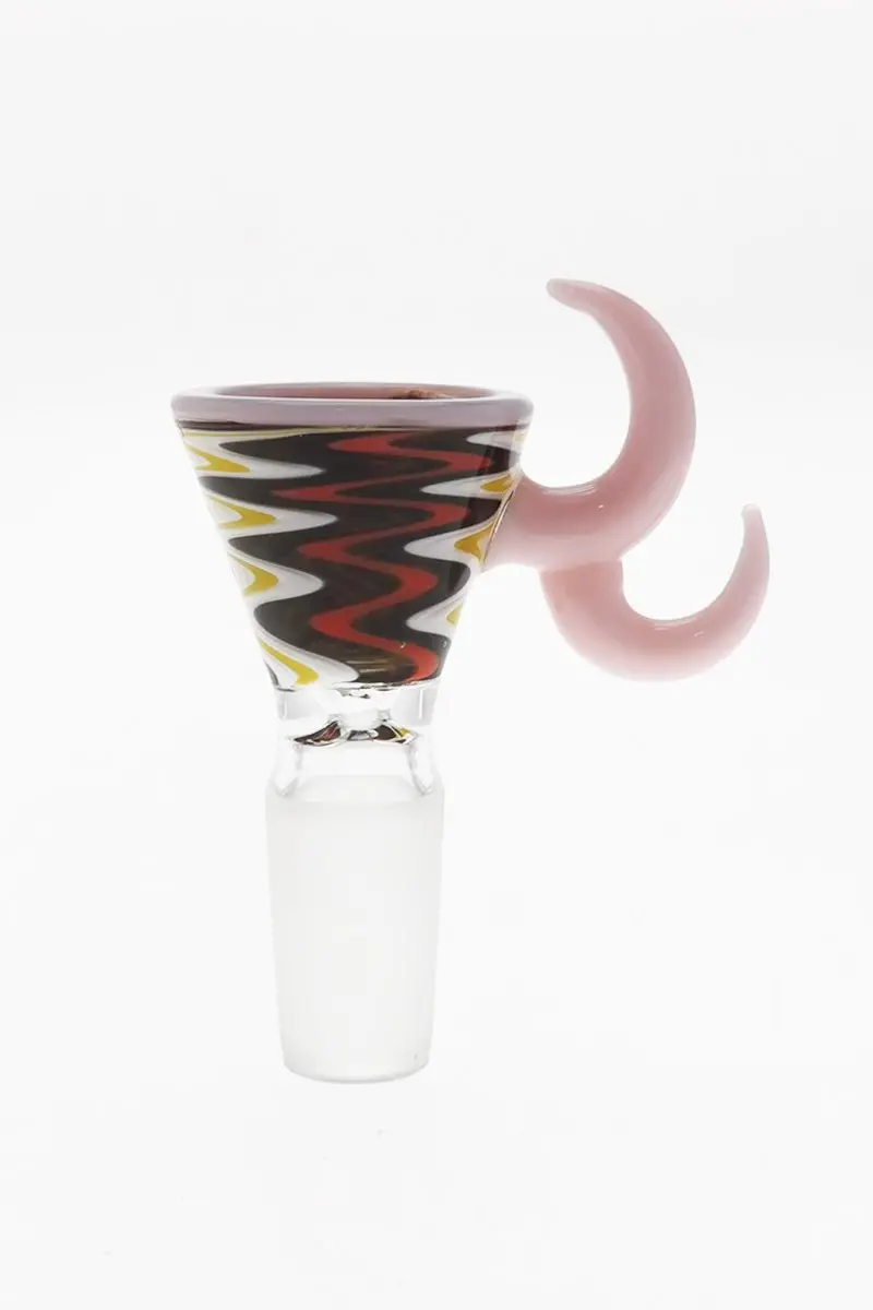 Single Hole Bong Slide Bowl Piece W/ Wigwag Martini Shape Bowl & Double Horn Handle 1