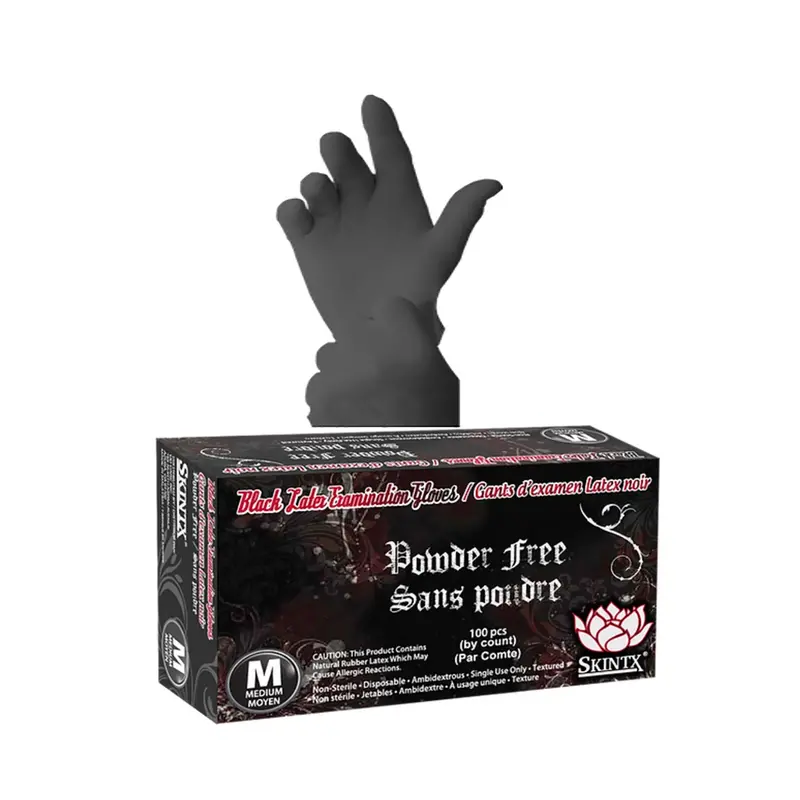 Skintx Black Latex Exam Powder-Free Gloves 100/Bx 10-Boxes/Case 1000Pcs 1