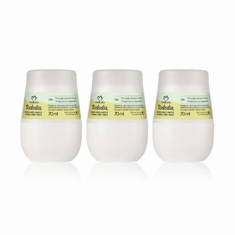 Todo Dia Lemongrass Mint Roll-On Antiperspirant Deodorant Kit 3X 70Ml Natura 1