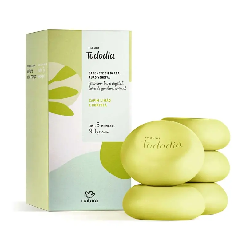 Todo Dia Vegetable Bar Soap Lemongrass And Mint 5X 90G Natura Skin Care 1