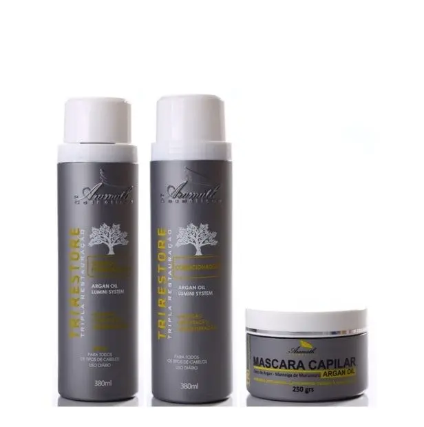 Tri Restore Argan Lumini Blond Gray Hair Restore Moisturizing Kit 3 Itens - Aram 1