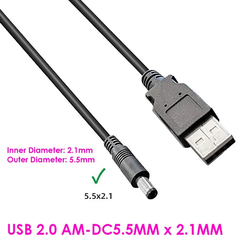 Usb 2.0 A Male To Dc Power Plug 5.5Mm X 2.1Mm Power Cable 1