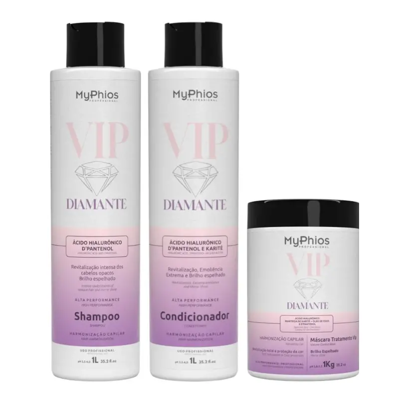 Vip Diamond Shampoo + Conditioner + Mask Treatment Kit 3X 1L My Phios 1