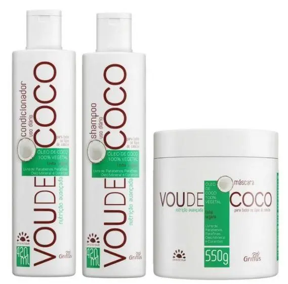 Vou De Coco Coconut Oil Vegan Daily 100% Vegetable Treatment 3 Prod. - Griffus 1