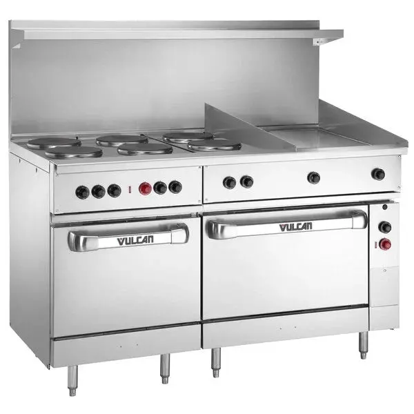 Vulcan Endurance Series 60" Electric Range With 6 French Plates, 24" Griddle, 1 Standard Oven, And 1 Oversized Oven Ev60ss-6Fp24g208 1